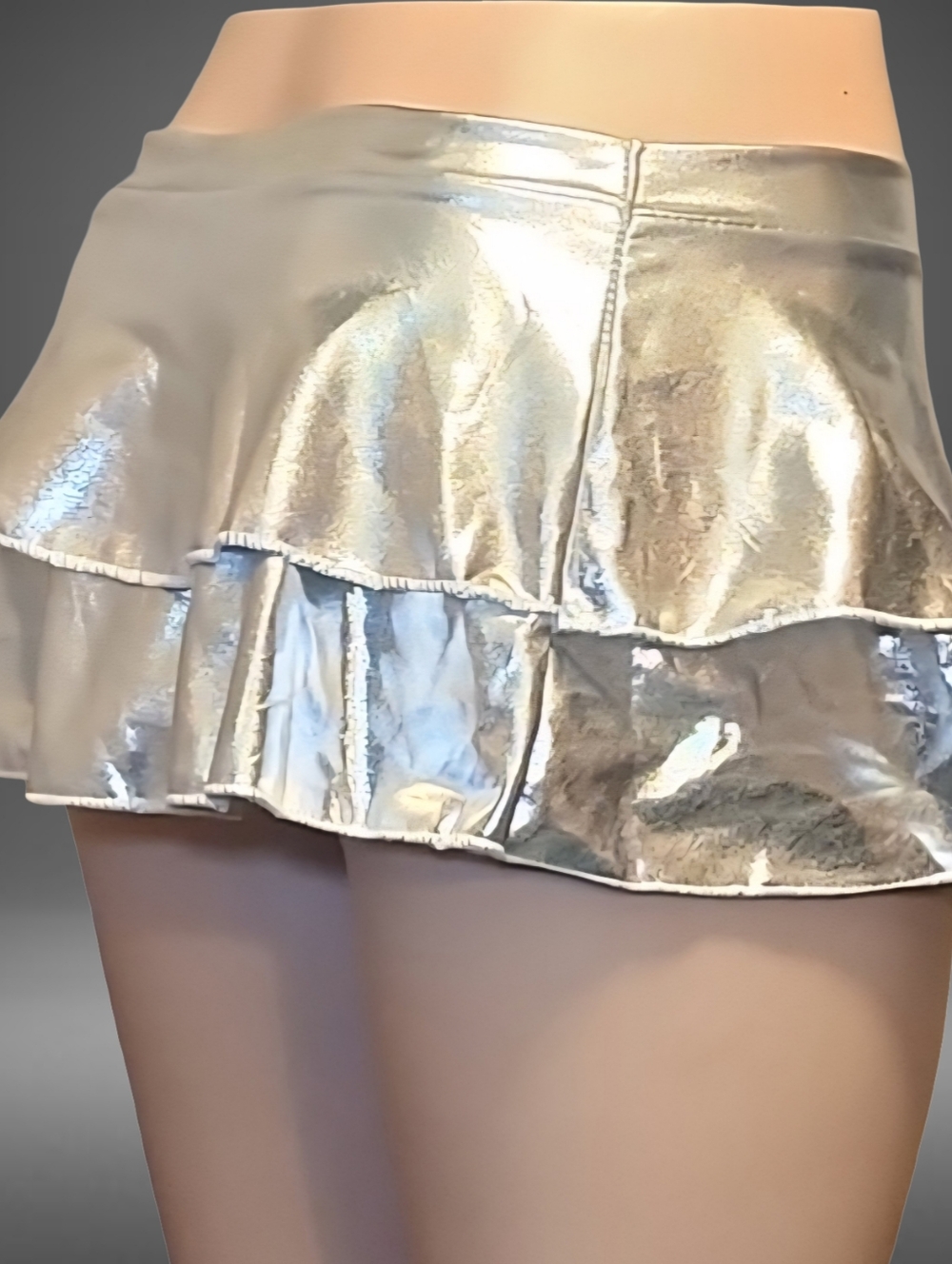 Women's Silver Dancewear Skirt Size L Micro Mini Skirt Rave Exotic Y2K Stripper - Picture 5 of 7